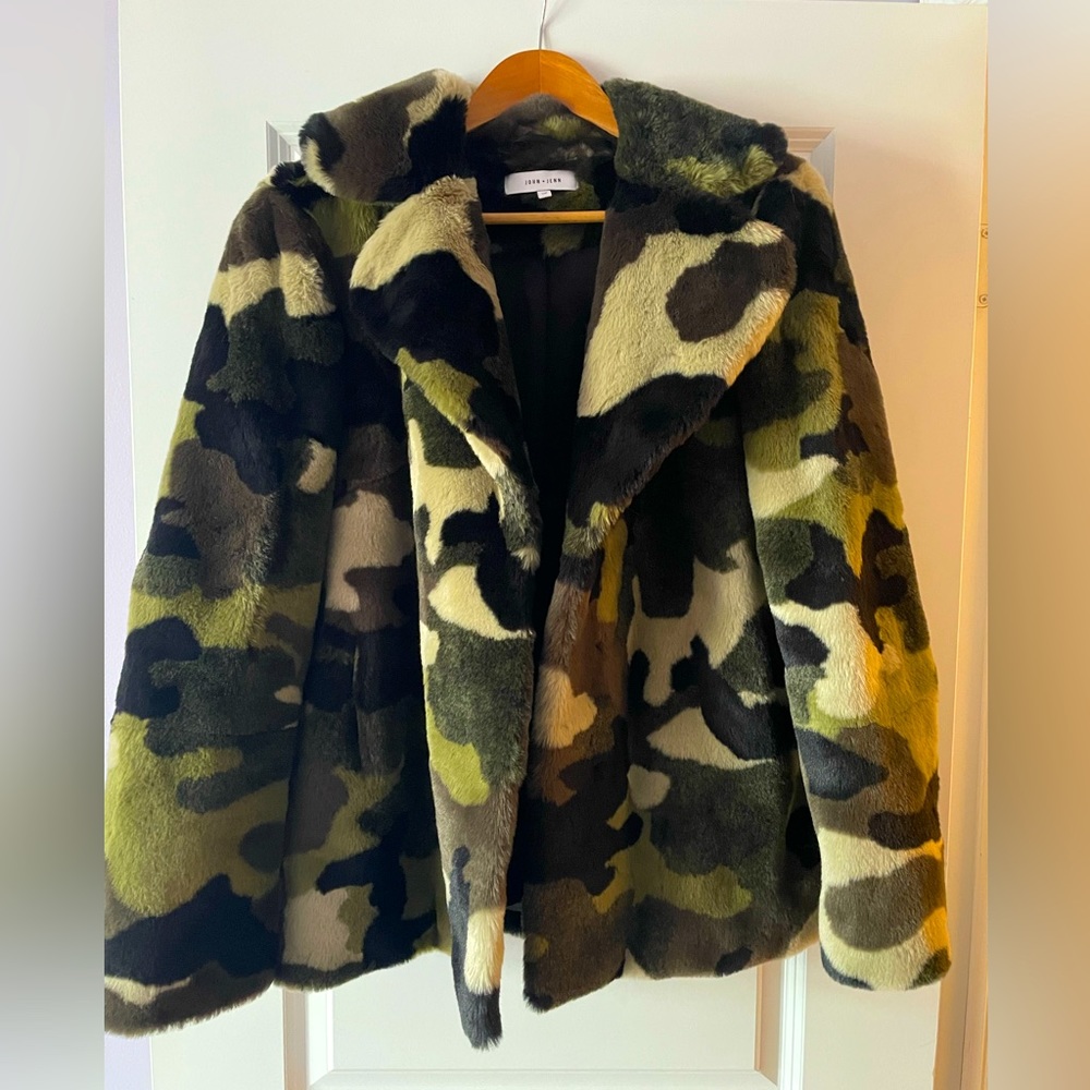 Faux fur army print oversized jacket